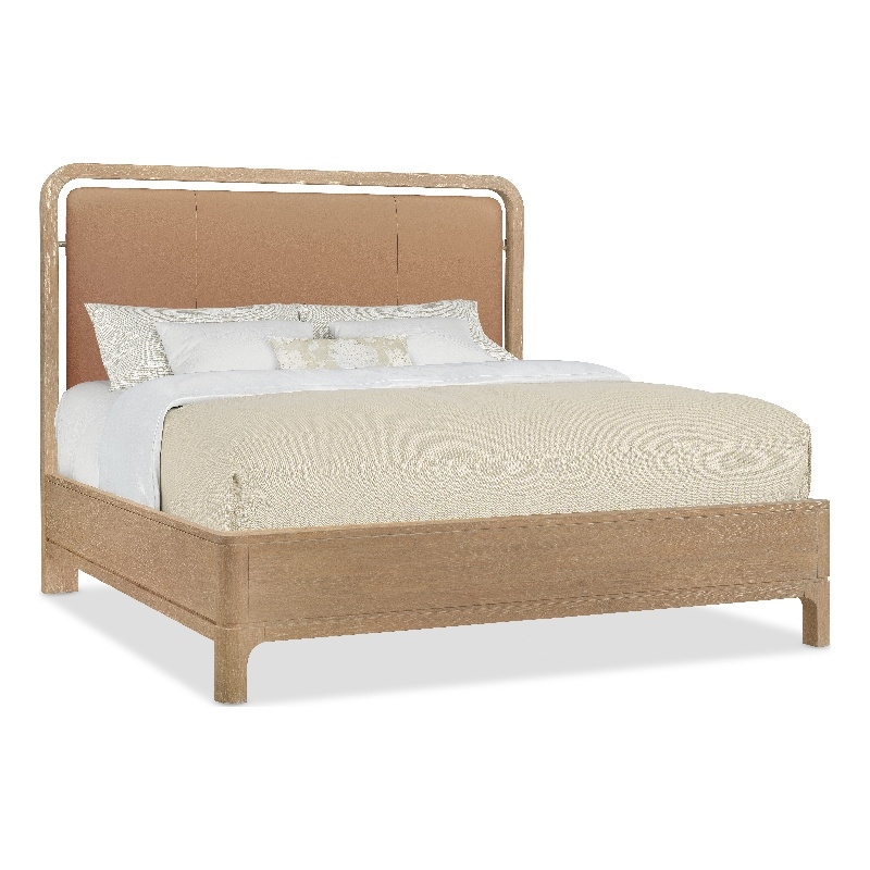 Beaumont Lane Contemporary King Panel Bed in Brown Leather Finish