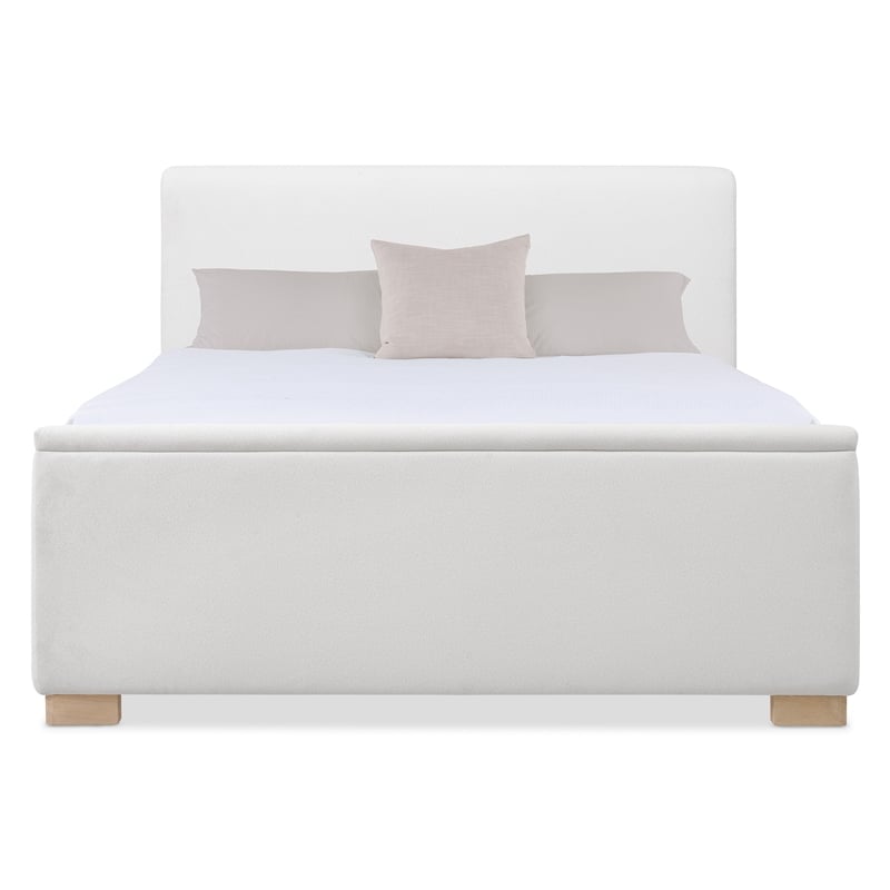 Beaumont Lane Contemporary Queen Upholstered Bed in Near-White Fabric