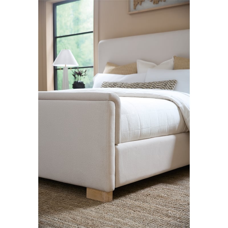 Beaumont Lane Contemporary Queen Upholstered Bed in Near-White Fabric