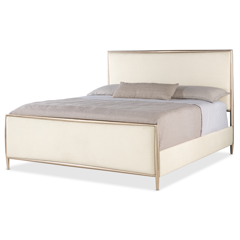 Beaumont Lane Contemporary Queen Upholstered Metal Bed with Beige Fabric