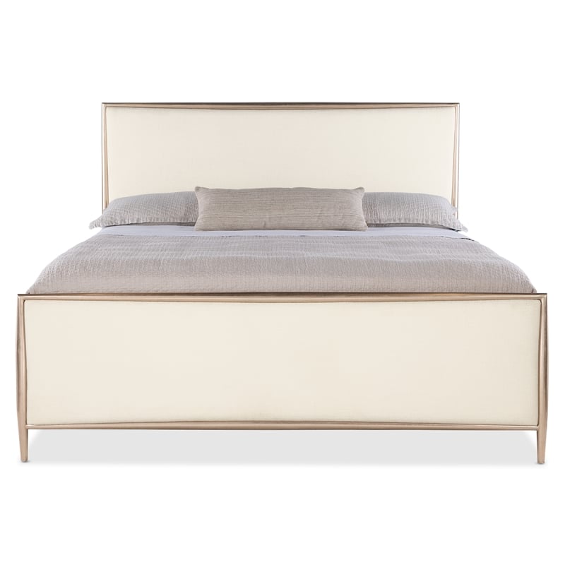 Beaumont Lane Contemporary Queen Upholstered Metal Bed with Beige Fabric
