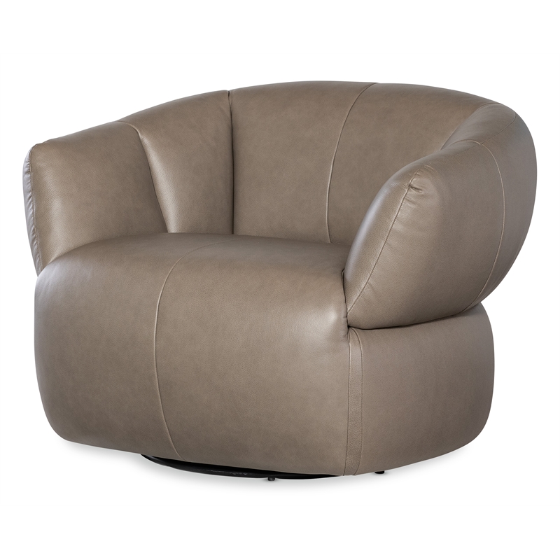 Beaumont Lane Contemporary Swivel Chair with Taupe Top Grain Leather
