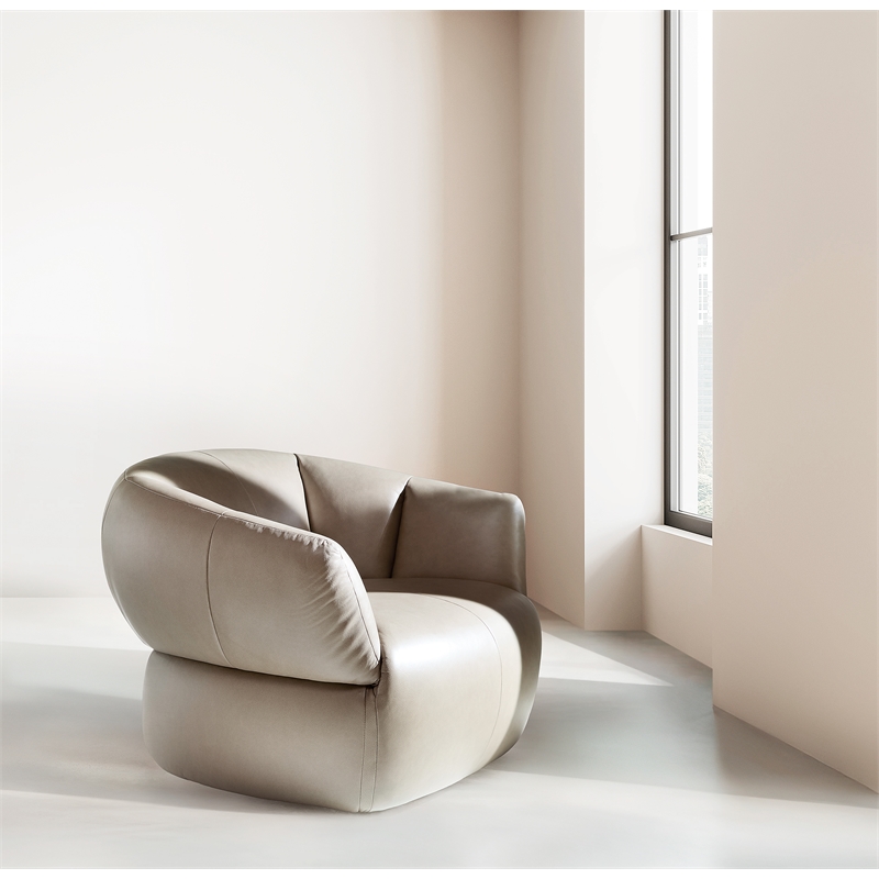 Beaumont Lane Contemporary Swivel Chair with Taupe Top Grain Leather