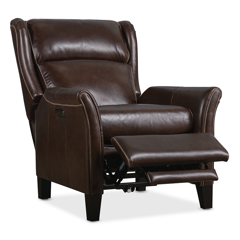Beaumont Lane Dark Brown Leather Power Recliner with Power Headrest