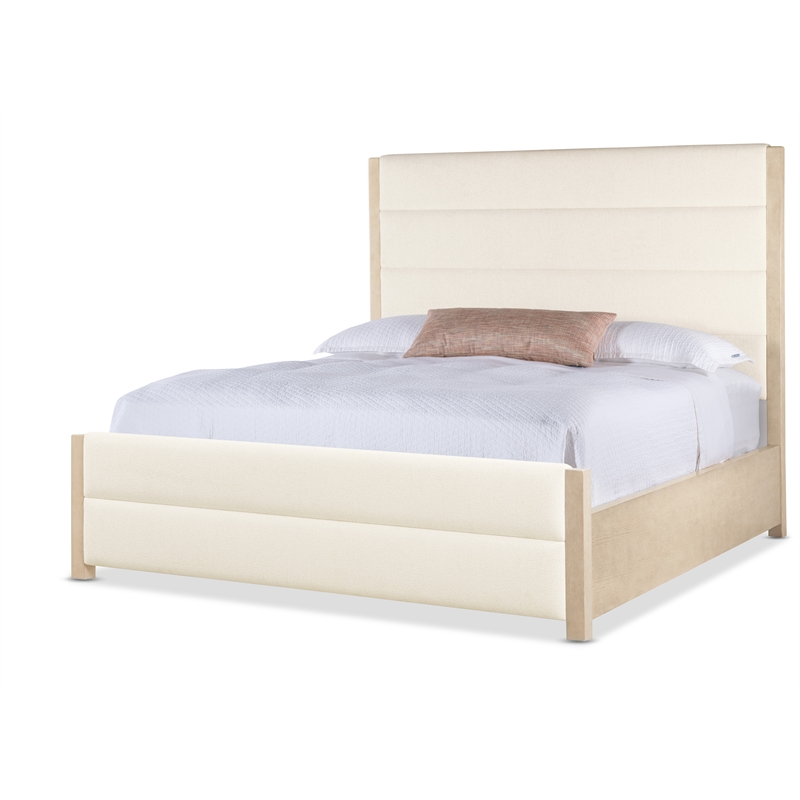Beaumont Lane King Upholstered Bed with Ivory Fabric Headboard and Footboard
