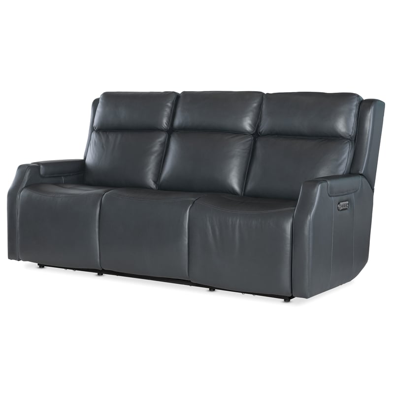 Beaumont Lane Blue Leather Zero Gravity Power Sofa with Power Headrest & Lumbar