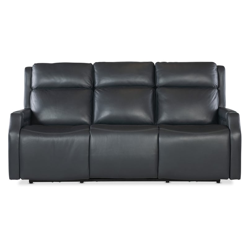 Beaumont Lane Blue Leather Zero Gravity Power Sofa with Power Headrest & Lumbar