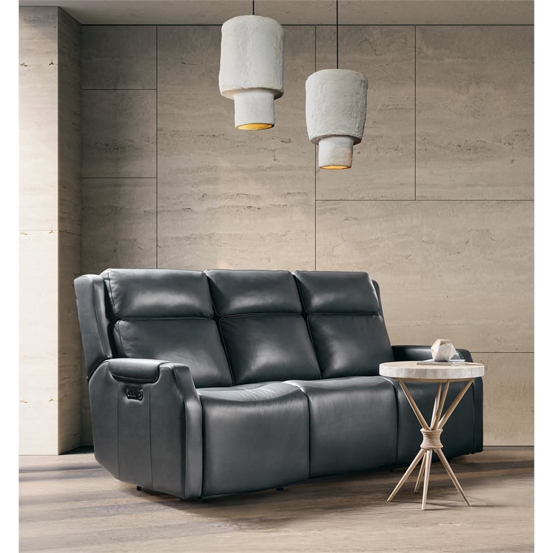 Beaumont Lane Blue Leather Zero Gravity Power Sofa with Power Headrest & Lumbar