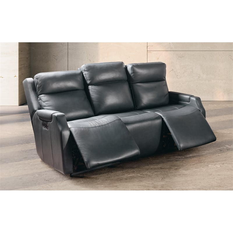 Beaumont Lane Blue Leather Zero Gravity Power Sofa with Power Headrest & Lumbar