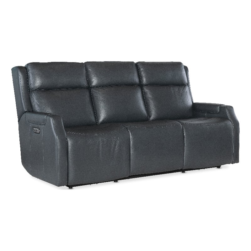 Beaumont Lane Blue Leather Zero Gravity Power Sofa with Power Headrest & Lumbar