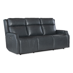 Beaumont Lane Blue Leather Zero Gravity Power Sofa with Power Headrest & Lumbar