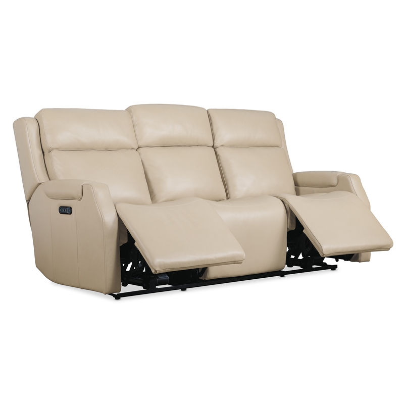 Beaumont Lane Beige Leather Zero Gravity Power Sofa w/ Power Headrests & Lumbar