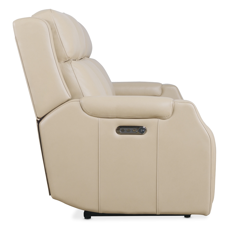 Beaumont Lane Beige Leather Zero Gravity Power Sofa w/ Power Headrests & Lumbar