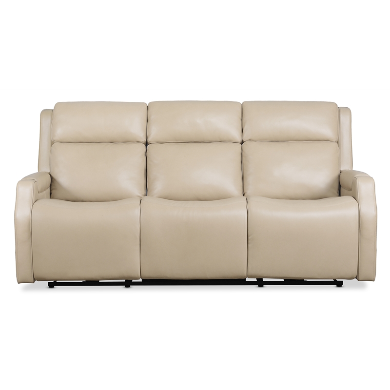 Beaumont Lane Beige Leather Zero Gravity Power Sofa w/ Power Headrests & Lumbar