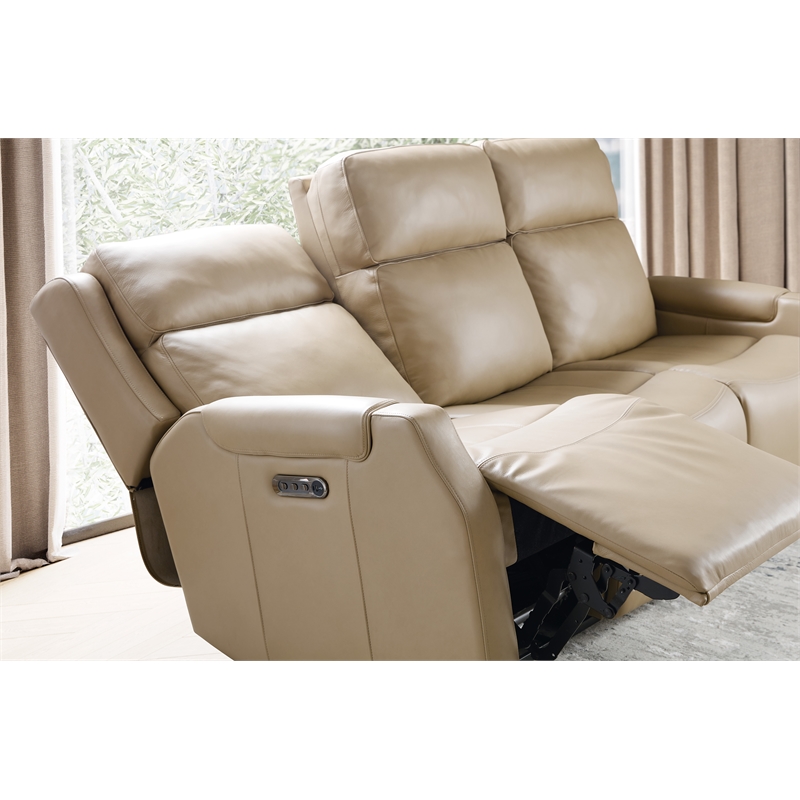 Beaumont Lane Beige Leather Zero Gravity Power Sofa w/ Power Headrests & Lumbar