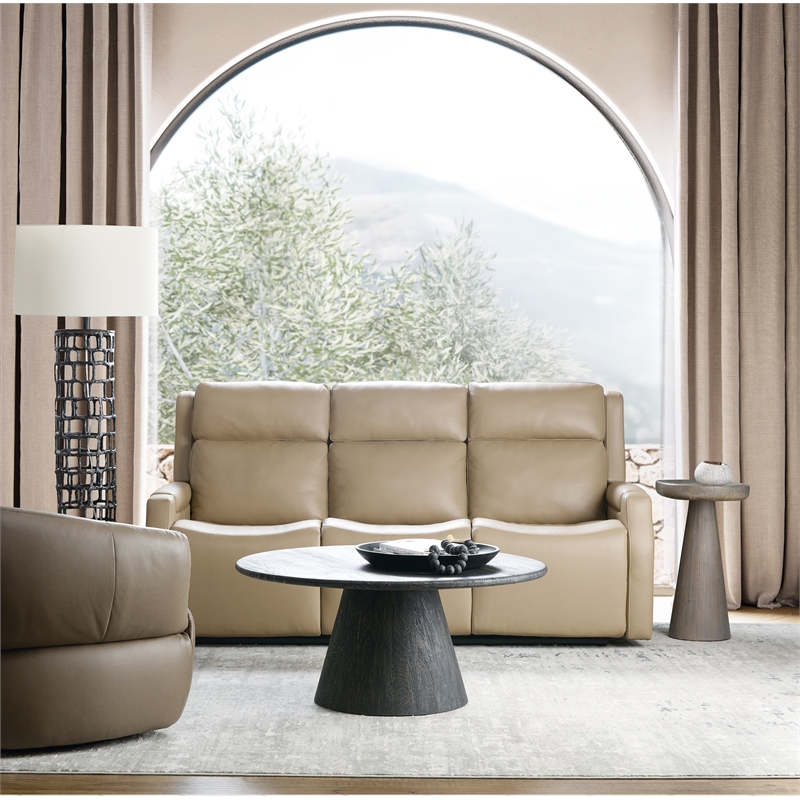 Beaumont Lane Beige Leather Zero Gravity Power Sofa w/ Power Headrests & Lumbar