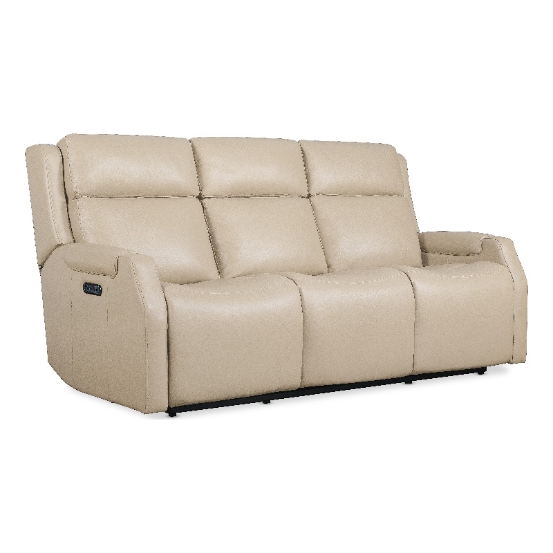 Beaumont Lane Beige Leather Zero Gravity Power Sofa w/ Power Headrests & Lumbar