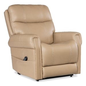 Beaumont Lane Beige Leather Power Recliner with Power Headrest & Lumbar & Lift