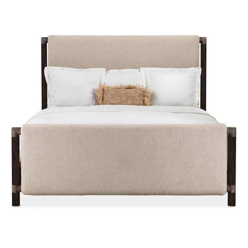 Beaumont Lane Transitional Queen Beige Fabric Upholstered Panel Bed