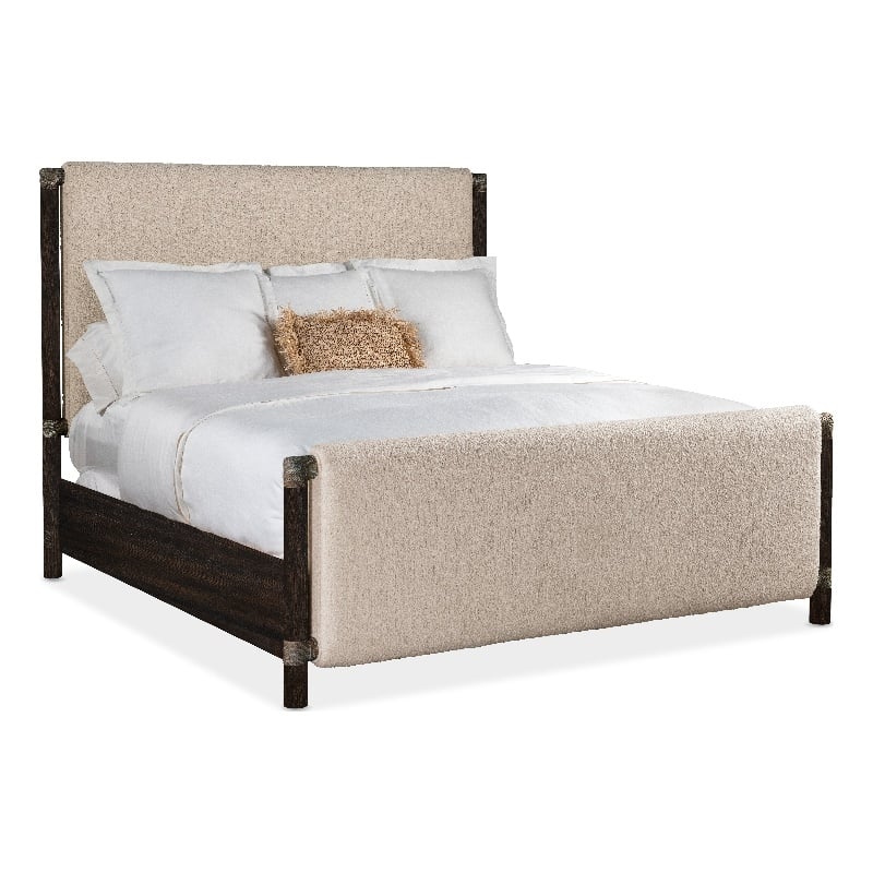 Beaumont Lane Transitional Queen Beige Fabric Upholstered Panel Bed