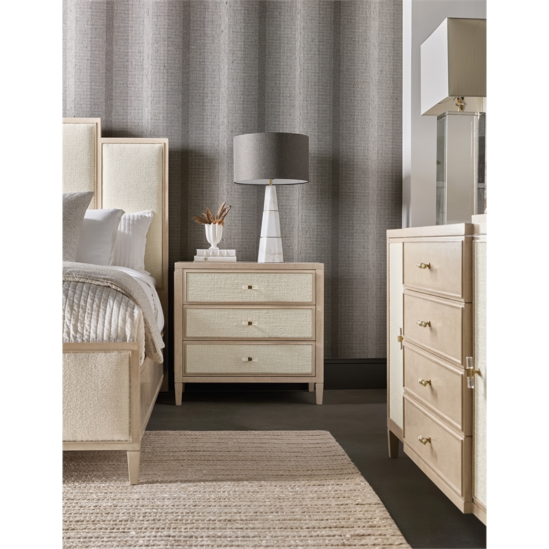 Beaumont Lane Transitional King Panel Bed in Beige Fabric Finish