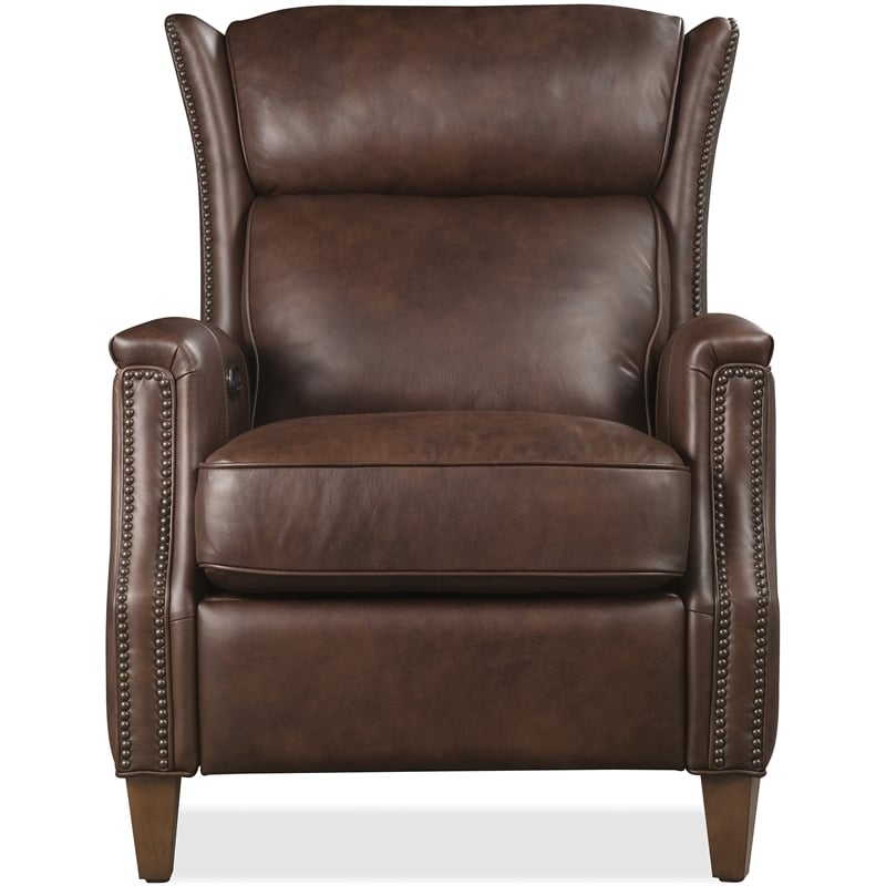 Beaumont Lane Lansing Power Recliner with Power Headrest in Brown Leather