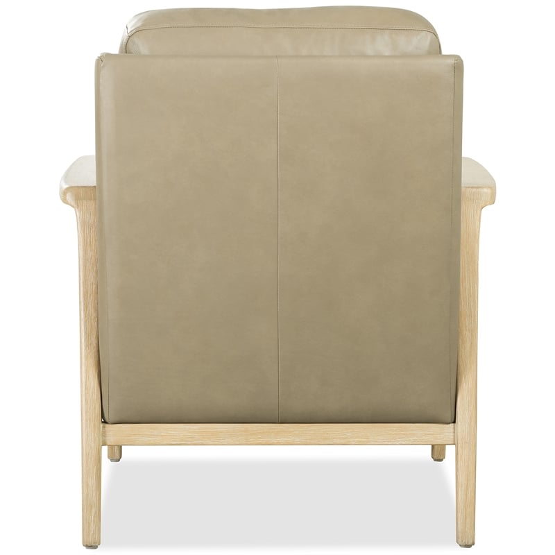 Beaumont Lane Transitional Bare Wood-Arm Accent Chair in Beige Leather