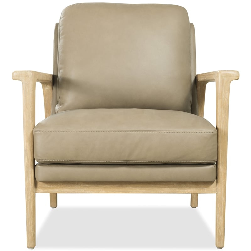 Beaumont Lane Transitional Bare Wood-Arm Accent Chair in Beige Leather