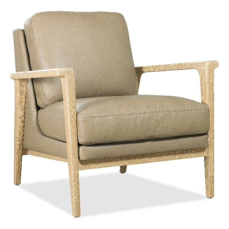 Beaumont Lane Transitional Bare Wood-Arm Accent Chair in Beige Leather