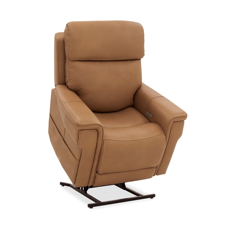 Beaumont Lane Lift Chair with Power Recline Headrest and Lumbar in Brown Leather