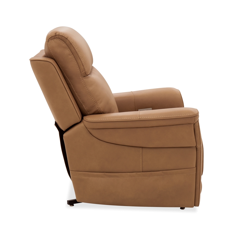 Beaumont Lane Lift Chair with Power Recline Headrest and Lumbar in Brown Leather