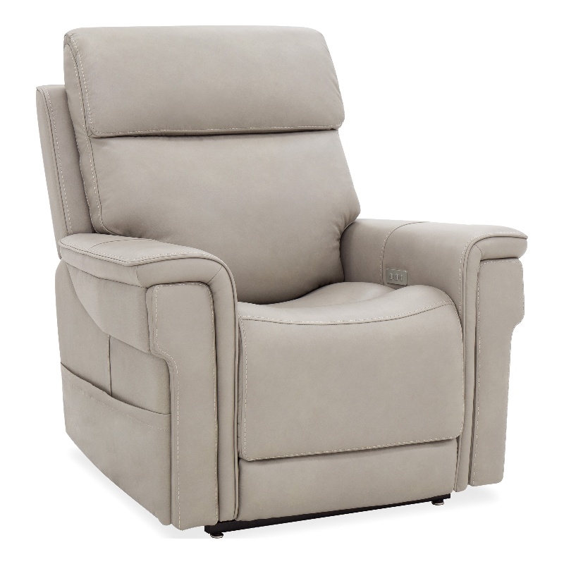 Beaumont Lane Lift Chair with Power Recline Headrest and Lumbar in Gray Leather