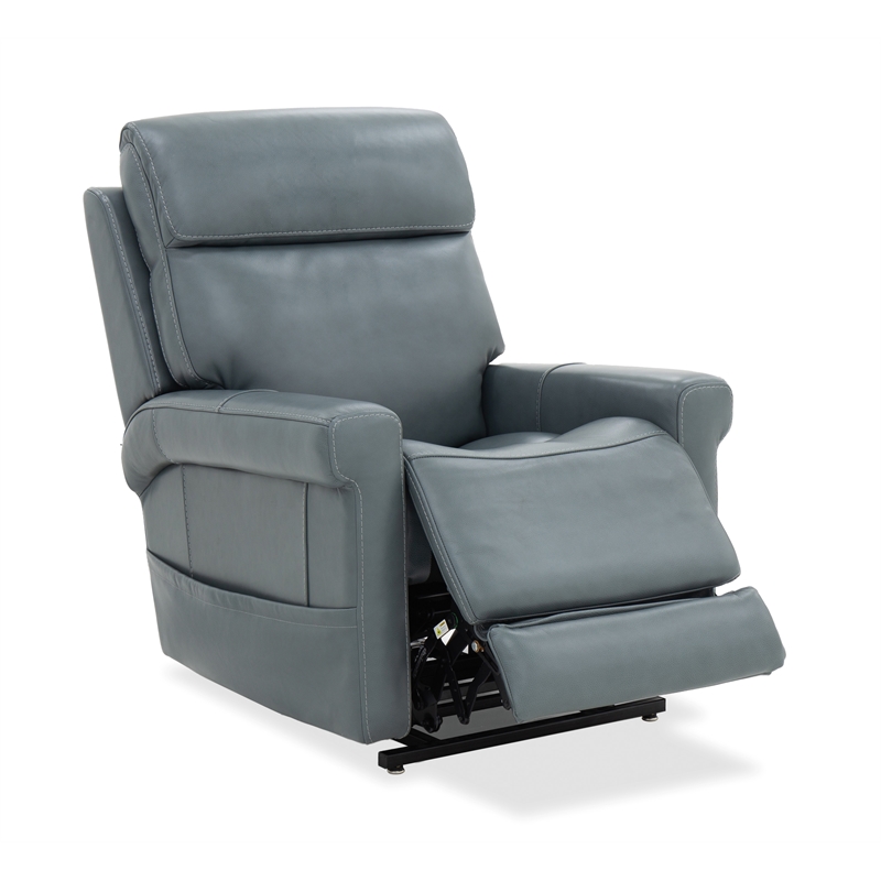 Beaumont Lane Lift Chair with Power Recline Headrest and Lumbar in Blue Leather