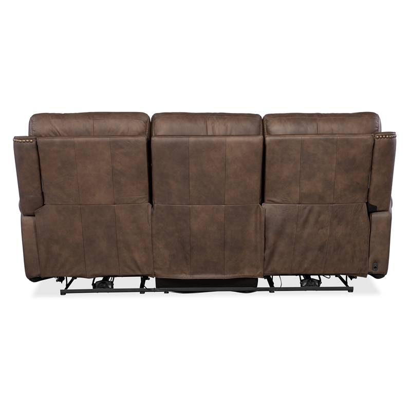 Beaumont Lane Power Leather Sofa w/ Power Headrest and Lumbar in Brown