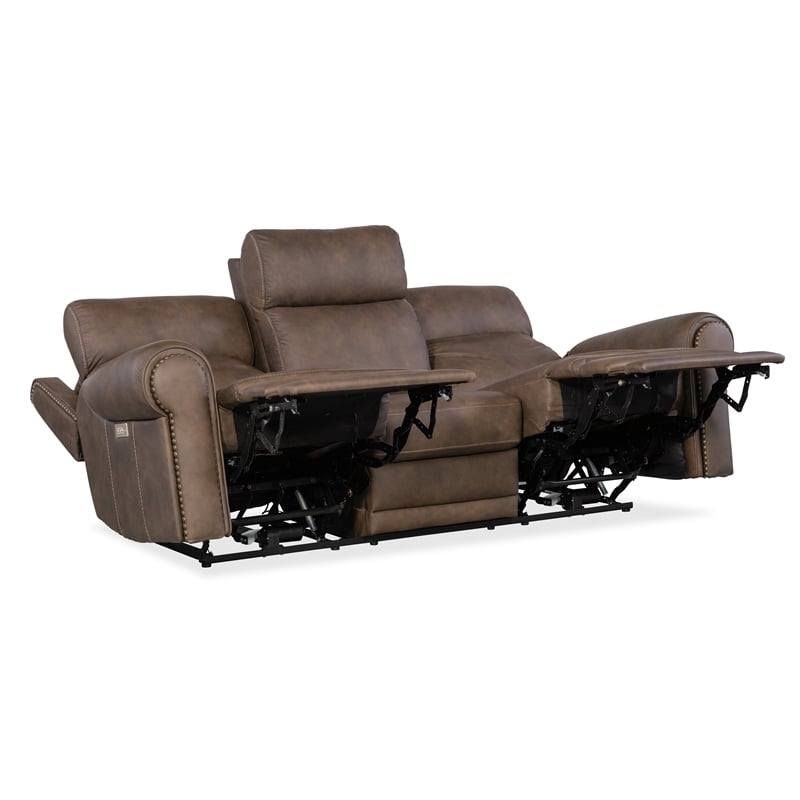 Beaumont Lane Power Leather Sofa w/ Power Headrest and Lumbar in Brown