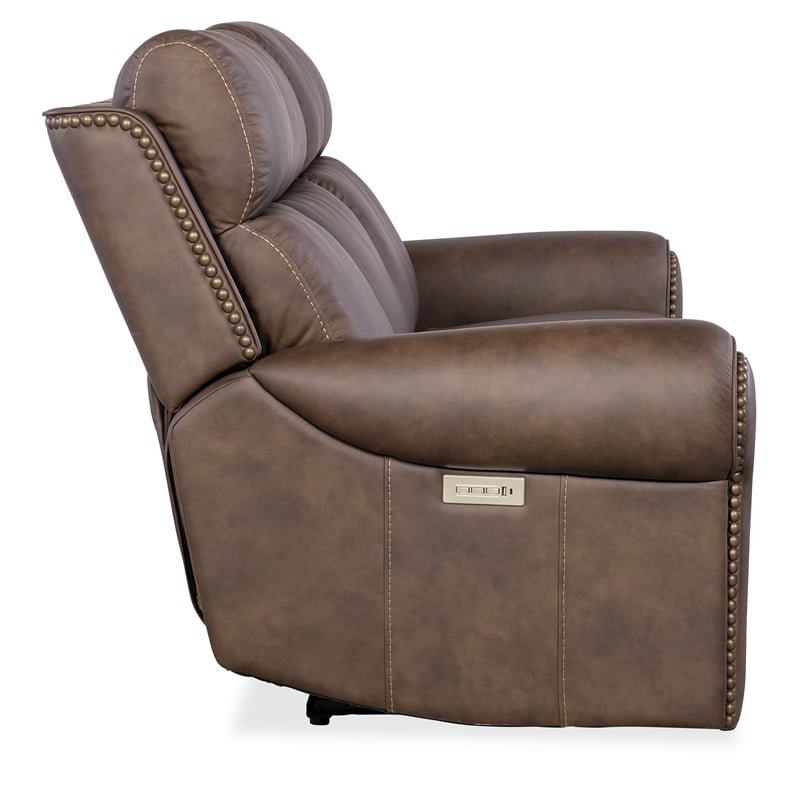 Beaumont Lane Power Leather Sofa w/ Power Headrest and Lumbar in Brown