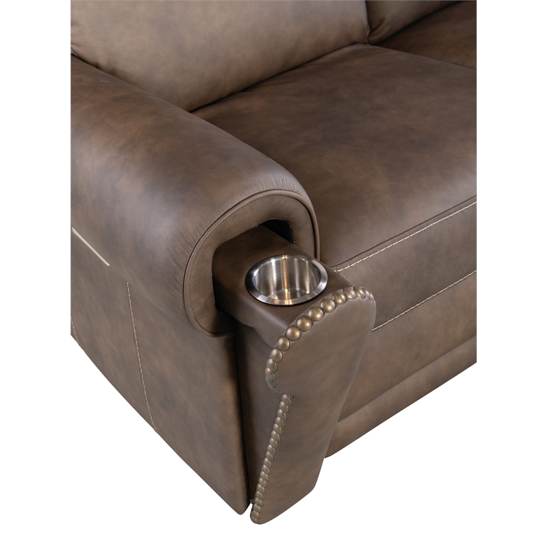Beaumont Lane Power Leather Sofa w/ Power Headrest and Lumbar in Brown
