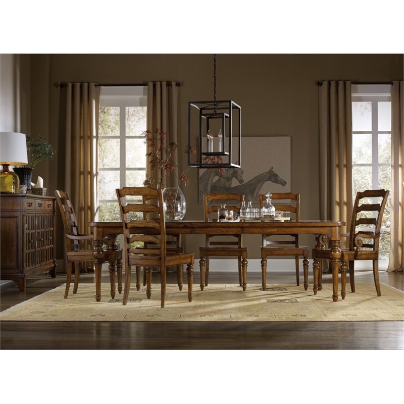 Beaumont Lane Set of 5 Pedestal Dining Table and Ladderback Arm Chairs