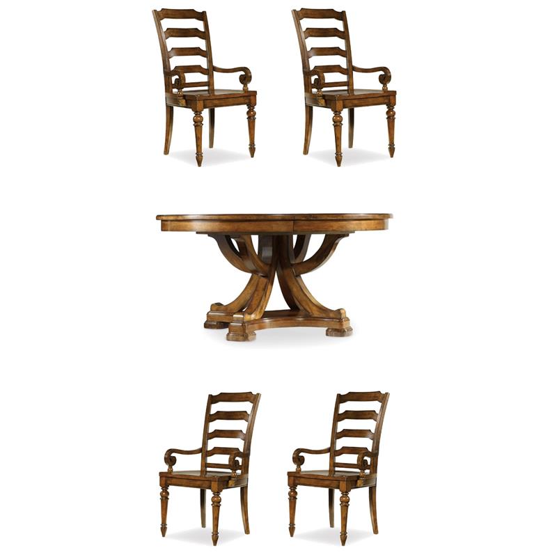 Beaumont Lane Set of 5 Pedestal Dining Table and Ladderback Arm Chairs