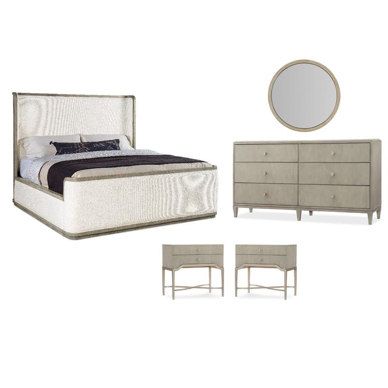 Beaumont Lane Set of 5 King Upholstered Bed & Dresser & Mirror & Nightstands