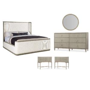 Beaumont Lane Set of 5 King Upholstered Bed & Dresser & Mirror & Nightstands