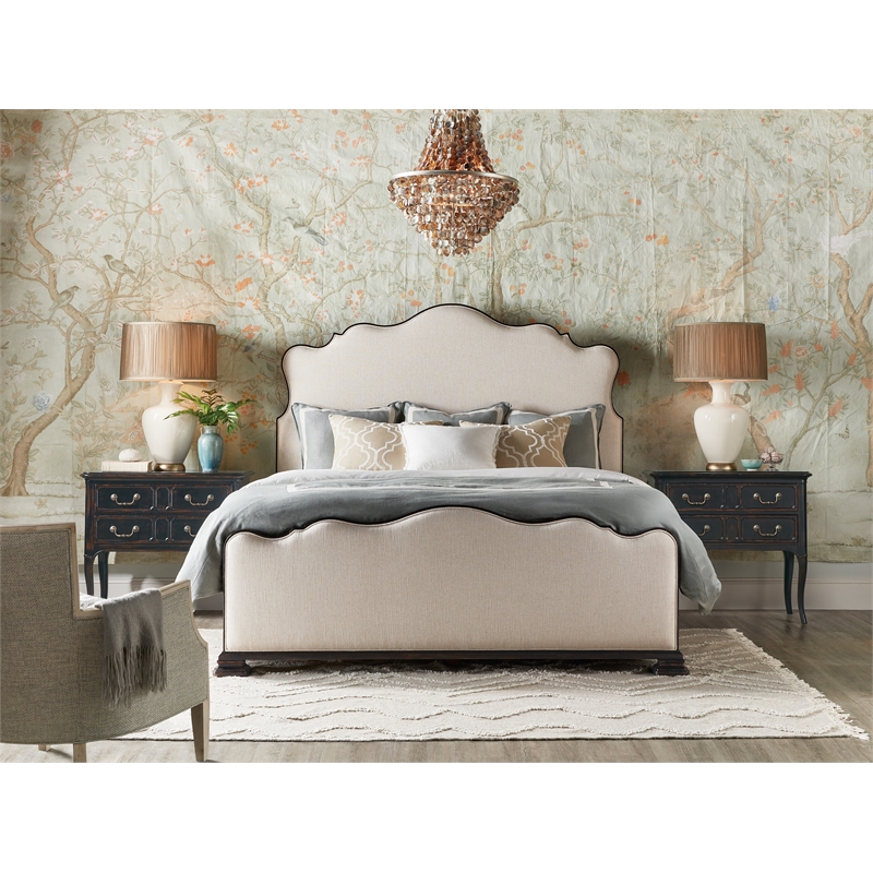 Beaumont Lane Set of 5 King Fabric Bed and Server and Mirror and Nightstands