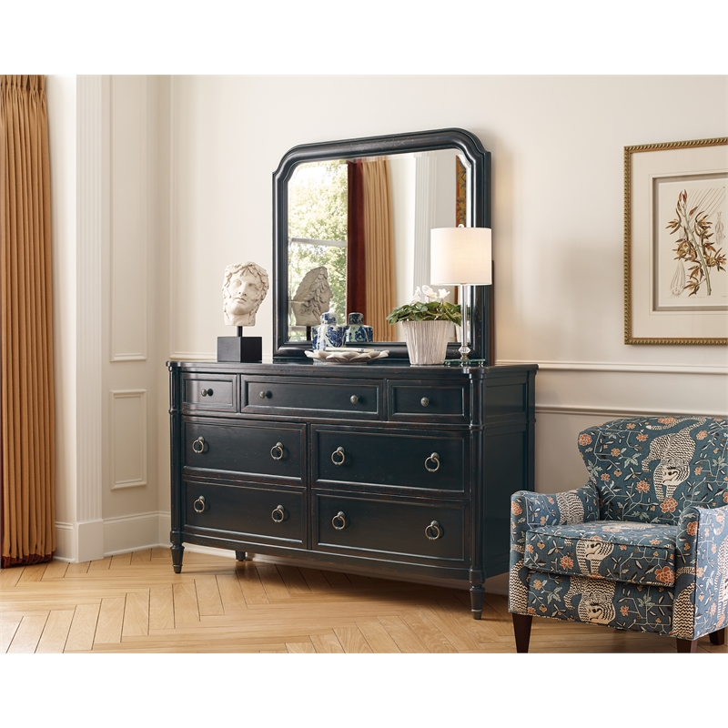 Beaumont Lane Set of 5 King Fabric Bed and Server and Mirror and Nightstands