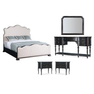 Beaumont Lane Set of 5 King Fabric Bed and Server and Mirror and Nightstands