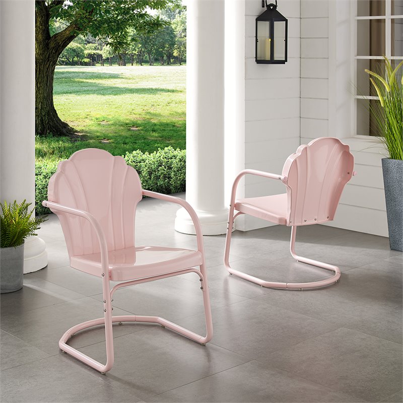 Beaumont Lane Modern Metal Patio Chair in Pastel Pink (Set of 2)