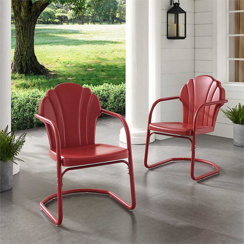 Beaumont Lane Modern Metal Patio Chair in Bright Red Gloss(Set of 2)