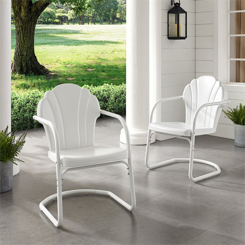 Beaumont Lane Contemporary Metal Patio Chairs in White (Set of 2)
