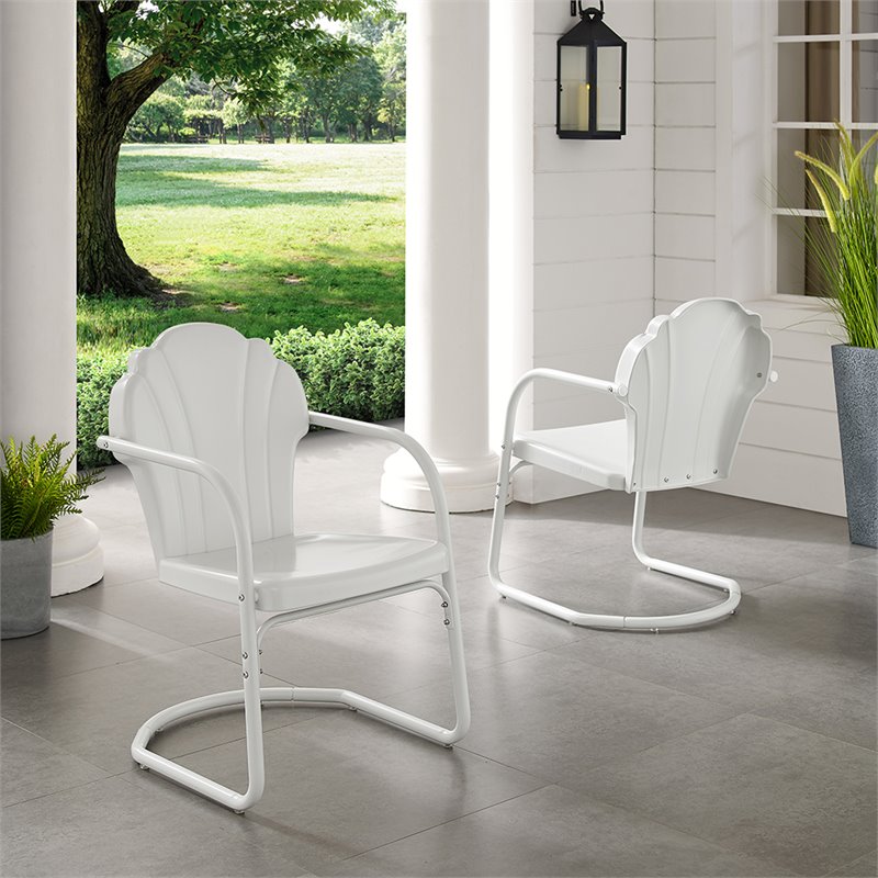 Beaumont Lane Contemporary Metal Patio Chairs in White (Set of 2)