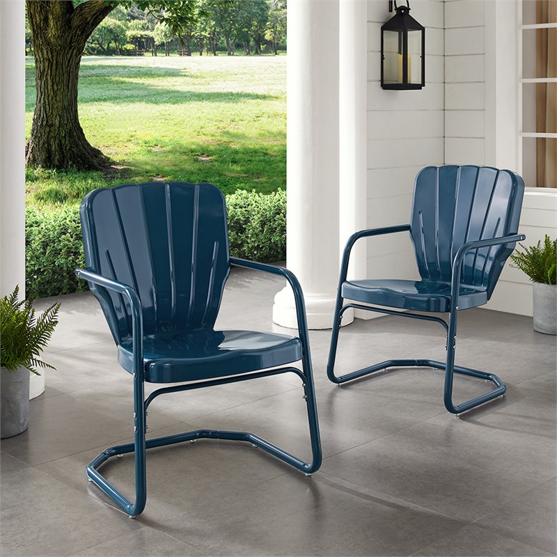 Beaumont Lane Contemporary Metal Patio Chairs in Navy (Set of 2)