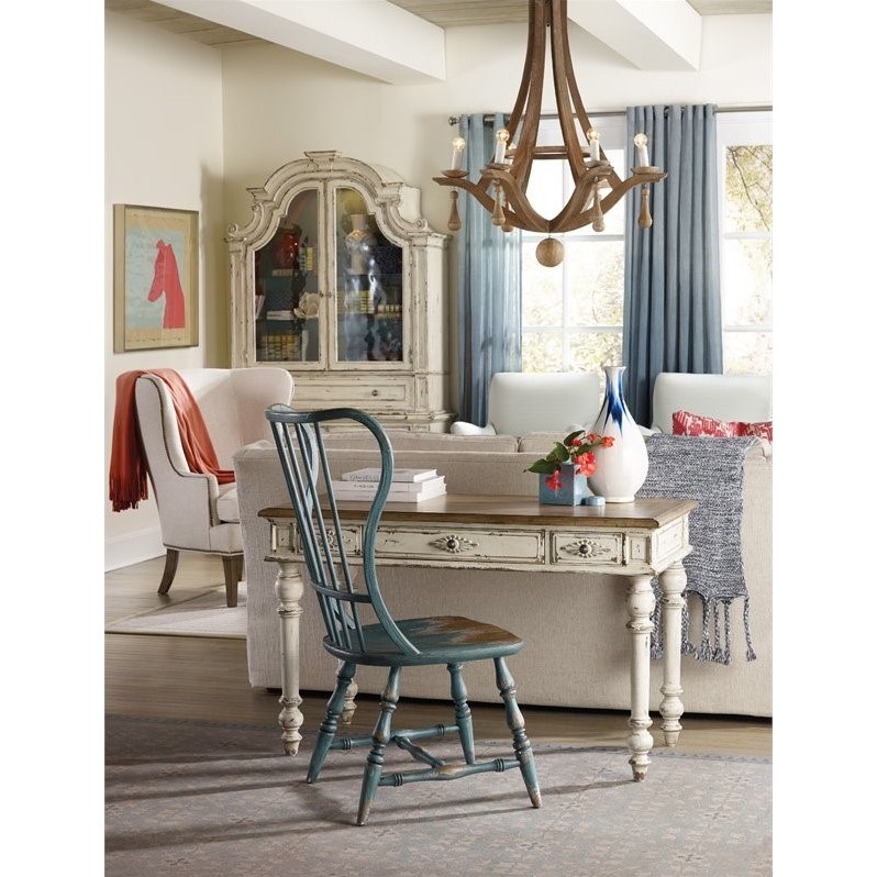 Beaumont Lane Transitional Spindle Back Wood Dining Chair in Blue Finish